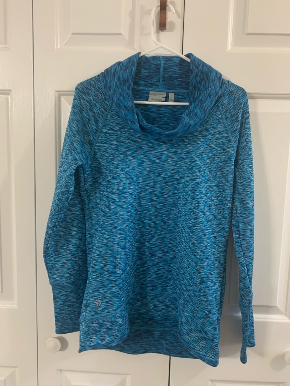 Athleta Teal Blue Space-Dye Cowl Neck Pullover